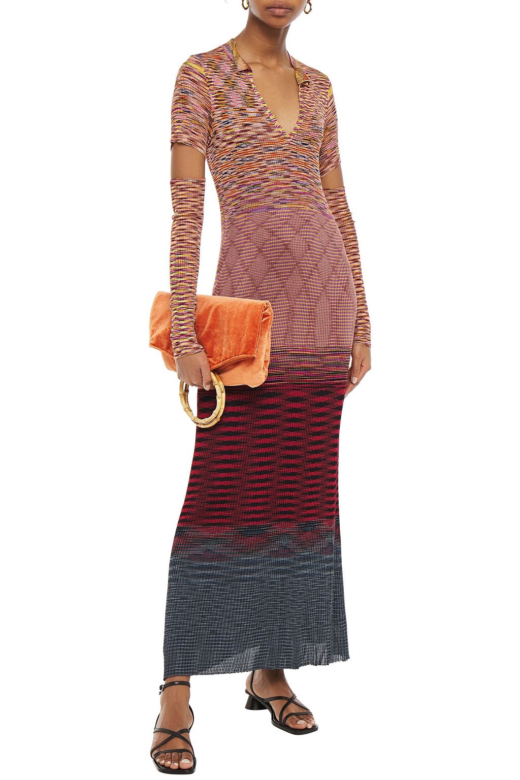 MISSONI Cutout marled ribbed-knit maxi dress