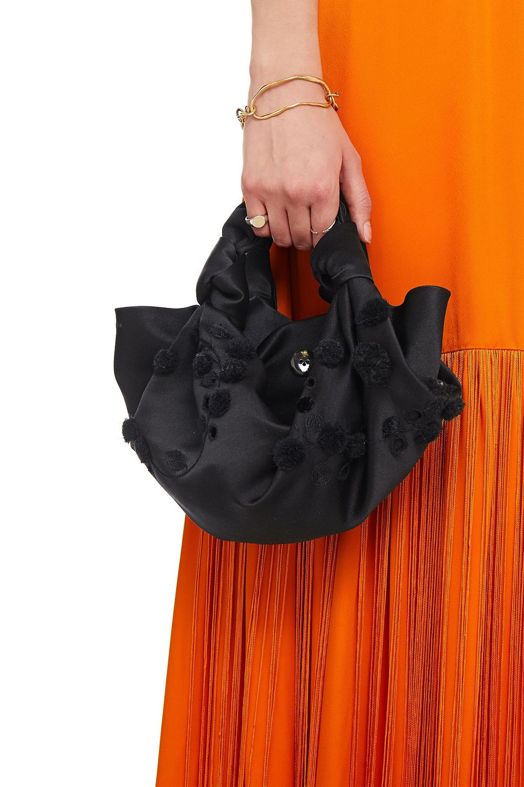 THE ROW Ascot small pompom-embellished embroidered satin tote