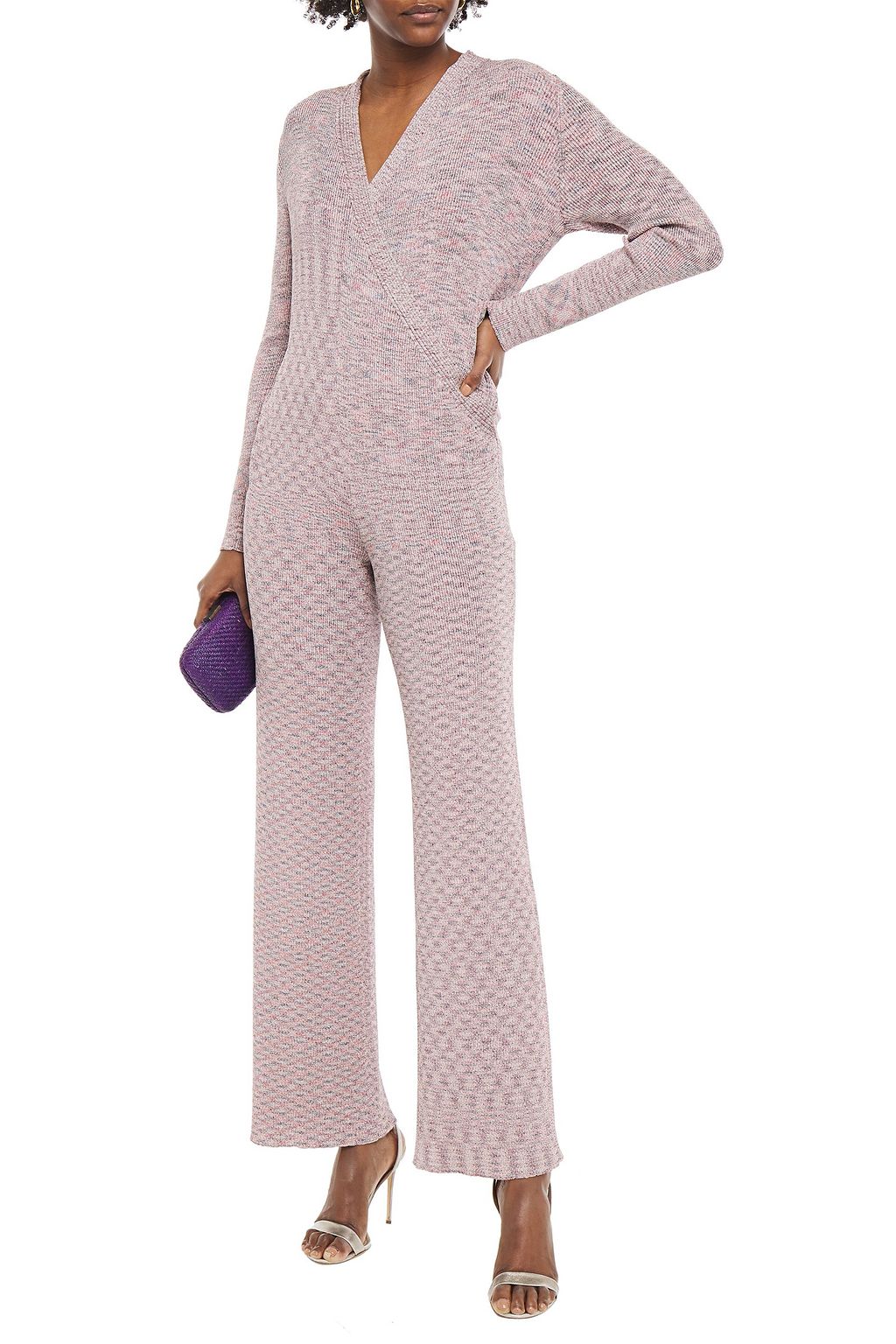 MISSONI Wrap-effect metallic ribbed-knit jumpsuit