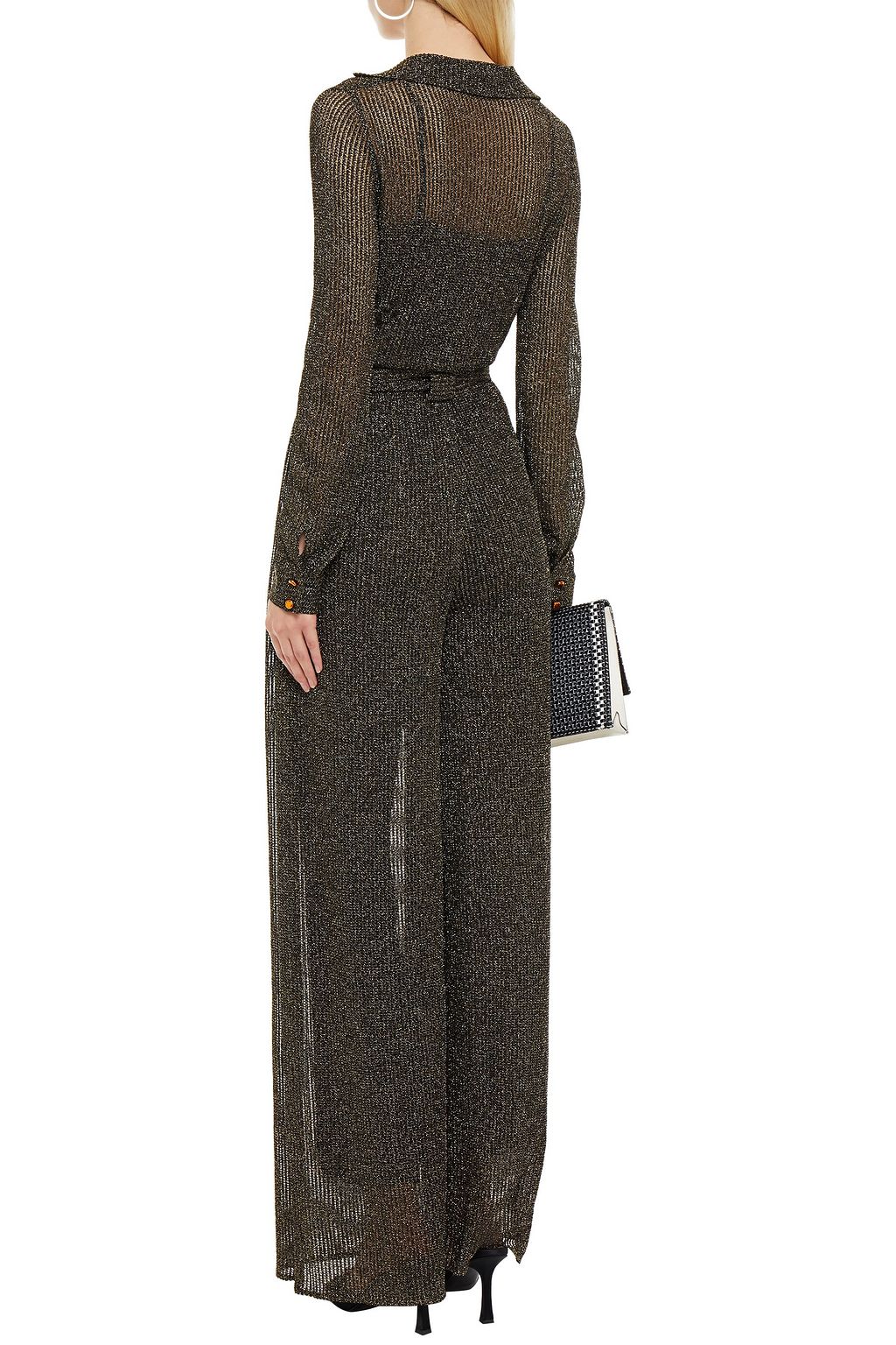 MISSONI Wrap-effect metallic crochet-knit wide-leg jumpsuit
