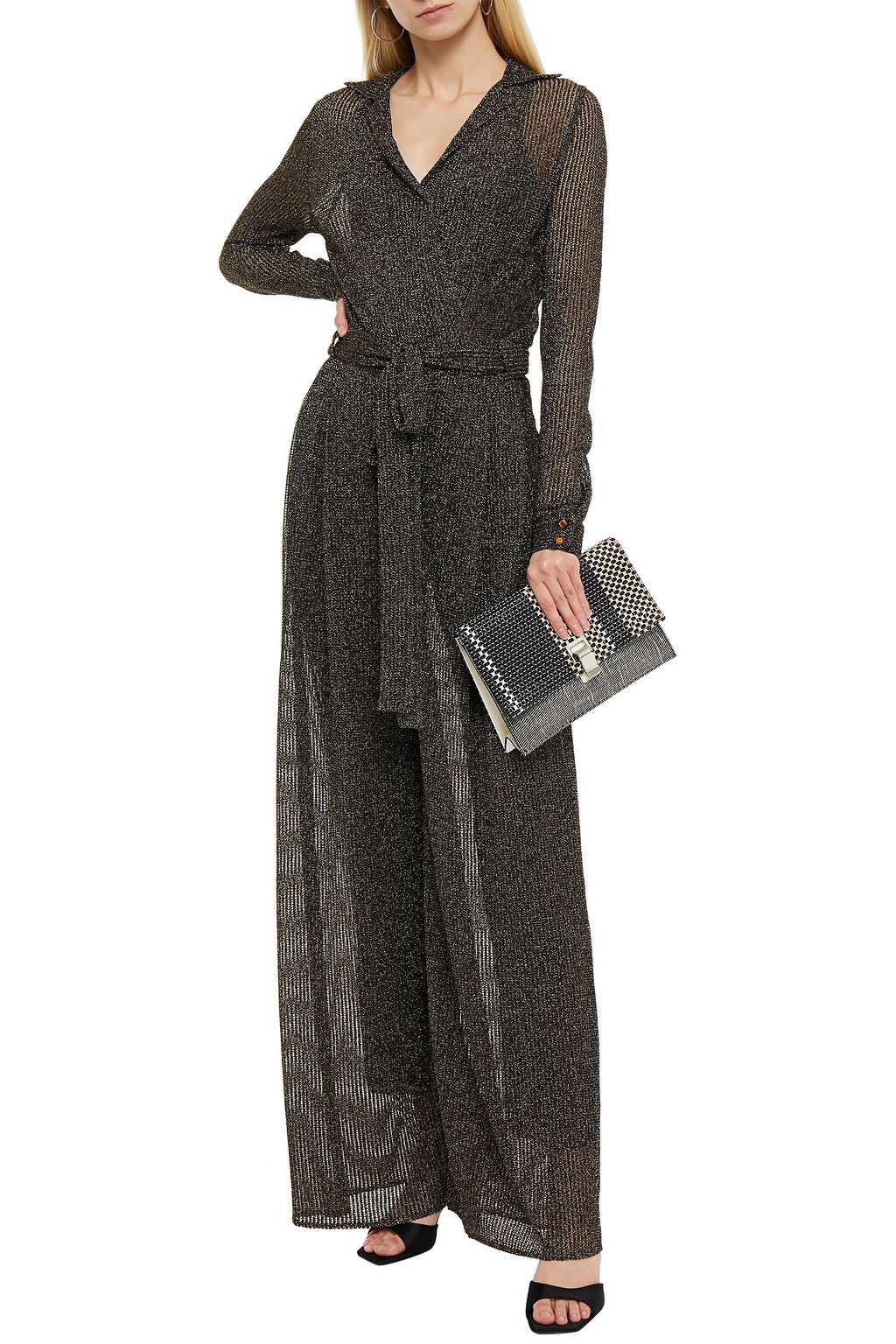 MISSONI Wrap-effect metallic crochet-knit wide-leg jumpsuit