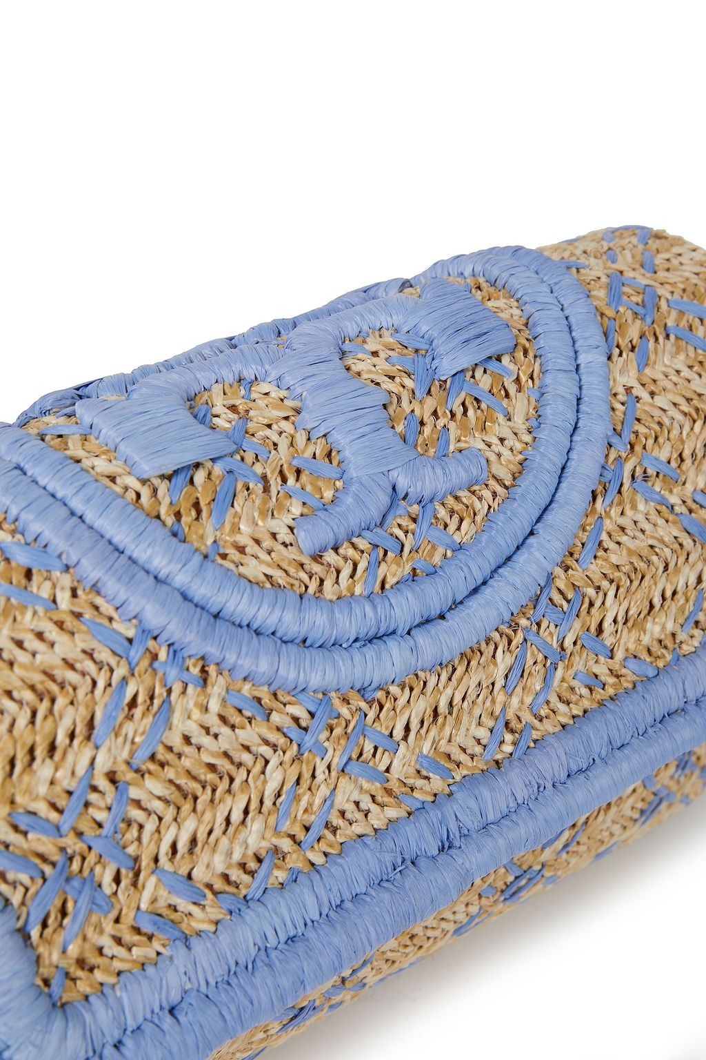 TORY BURCH Fleming embroidered raffia clutch