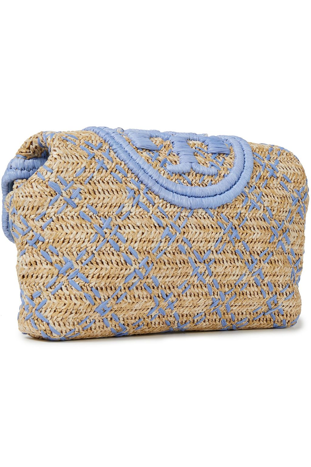 TORY BURCH Fleming embroidered raffia clutch