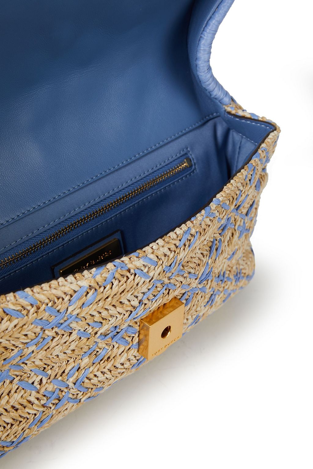 TORY BURCH Fleming embroidered raffia clutch