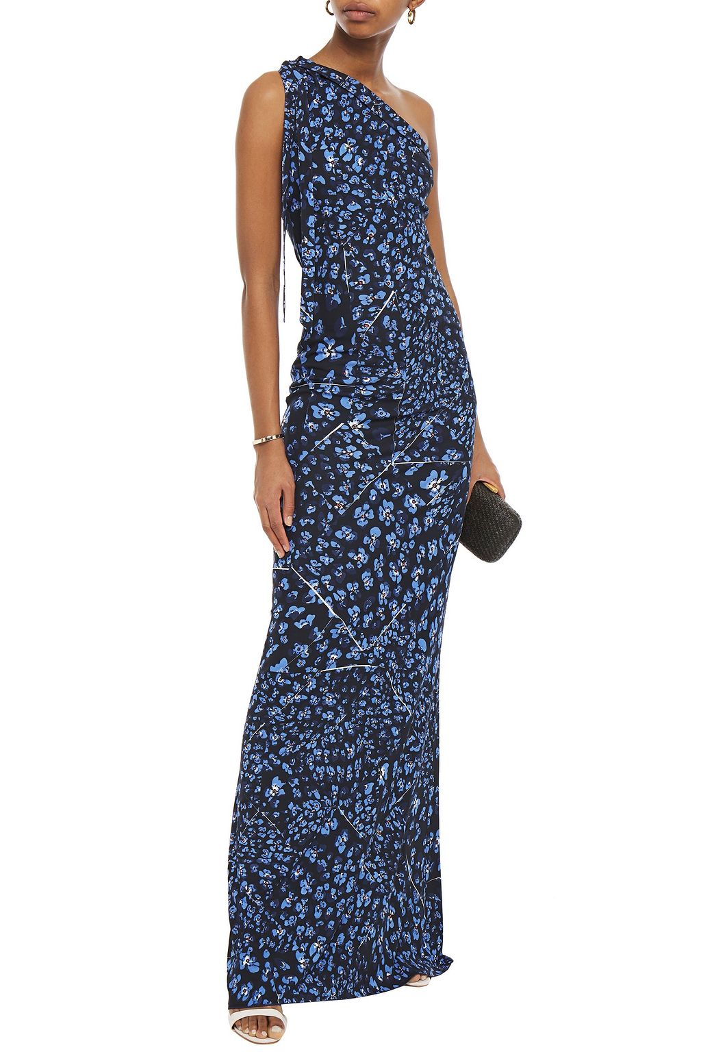 MISSONI One-shoulder knotted floral-print crepe gown
