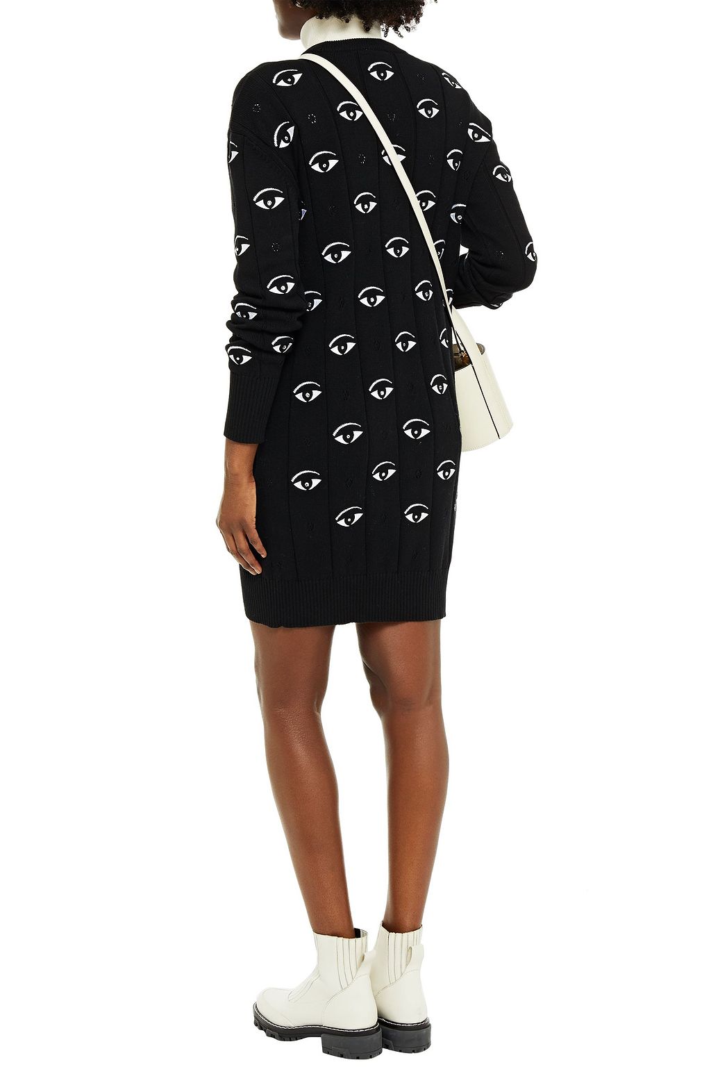 KENZO Crystal-embellished embroidered pointelle-knit cotton mini dress