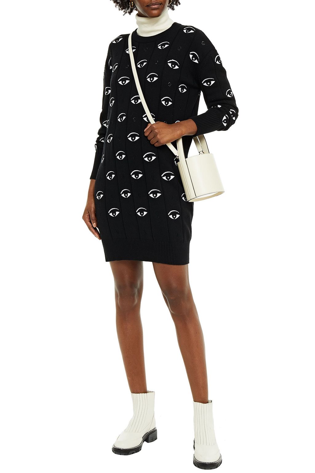 KENZO Crystal-embellished embroidered pointelle-knit cotton mini dress