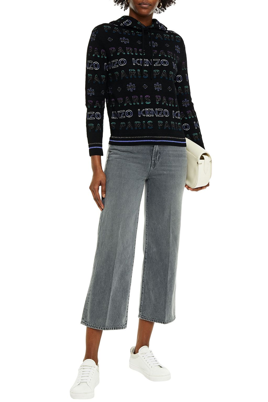 KENZO Metallic-trimmed jacquard-knit wool-blend hoodie