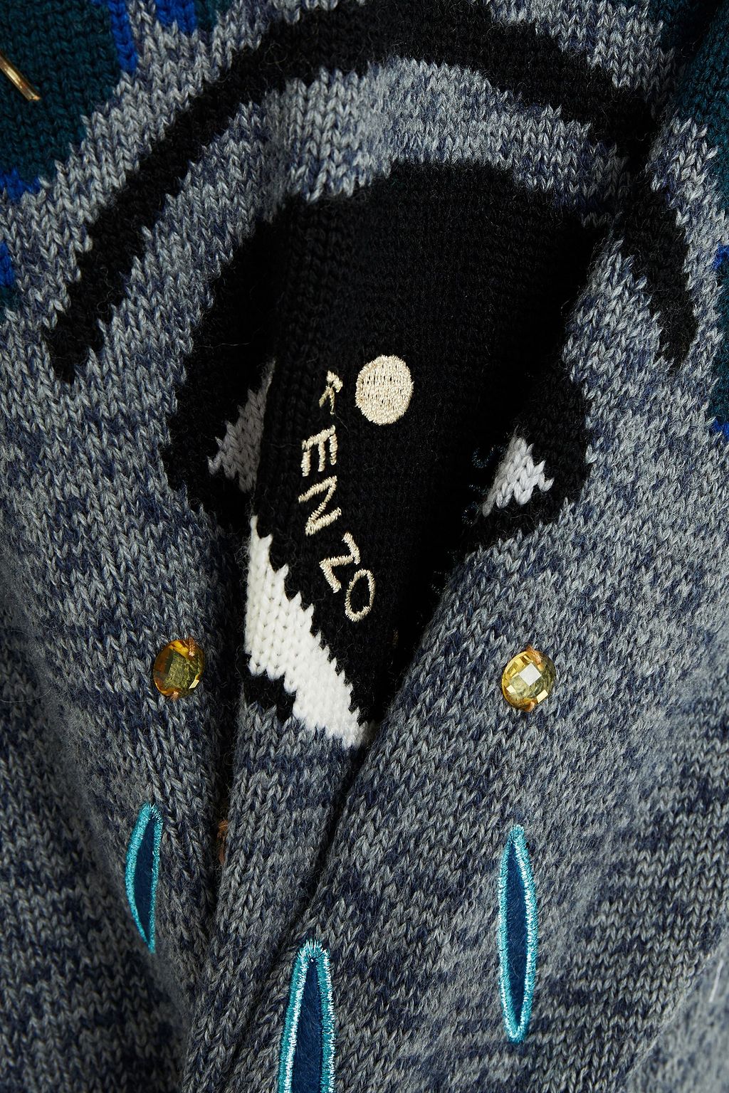 KENZO Crystal-embellished embroidered wool-blend mini dress