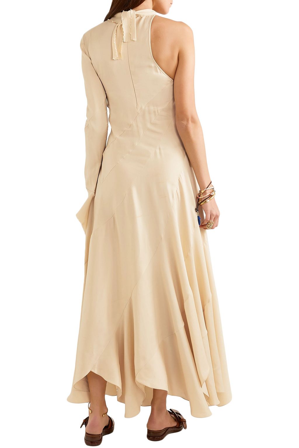 CHLOÉ One-sleeve frayed satin maxi dress