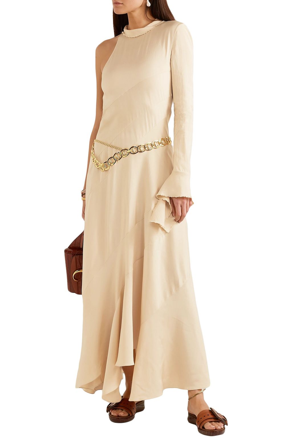 CHLOÉ One-sleeve frayed satin maxi dress