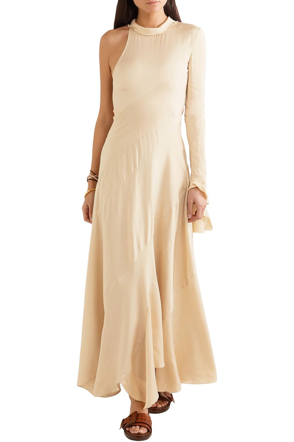 CHLOÉ One-sleeve frayed satin maxi dress