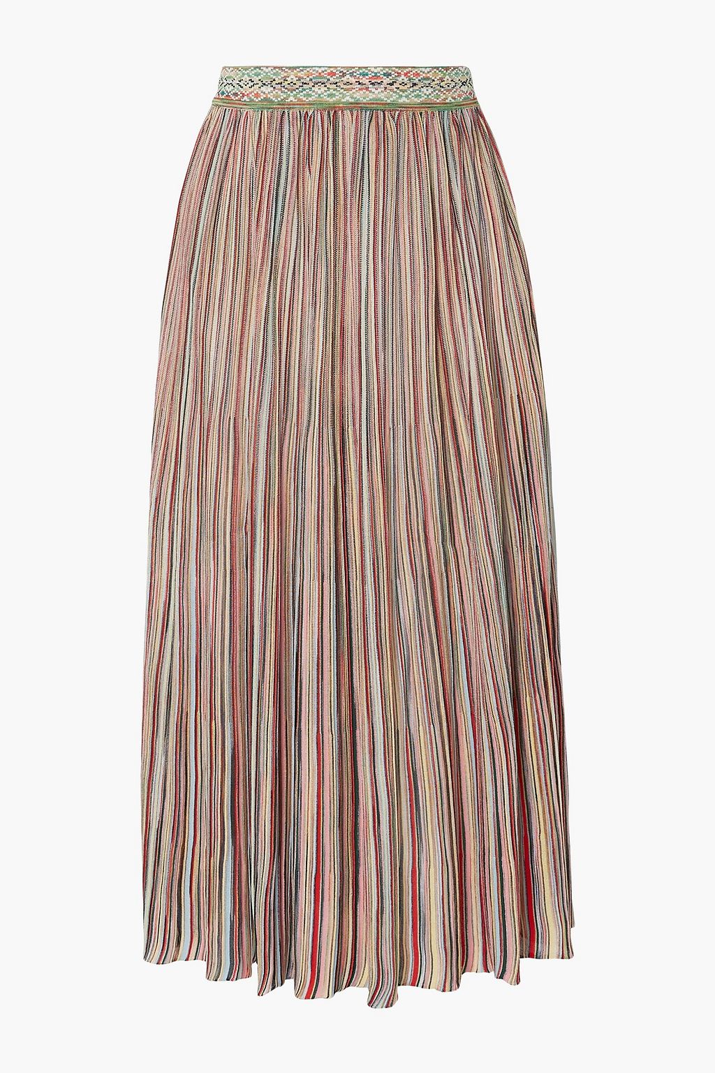 Pink Pleated crochet-knit midi skirt 
