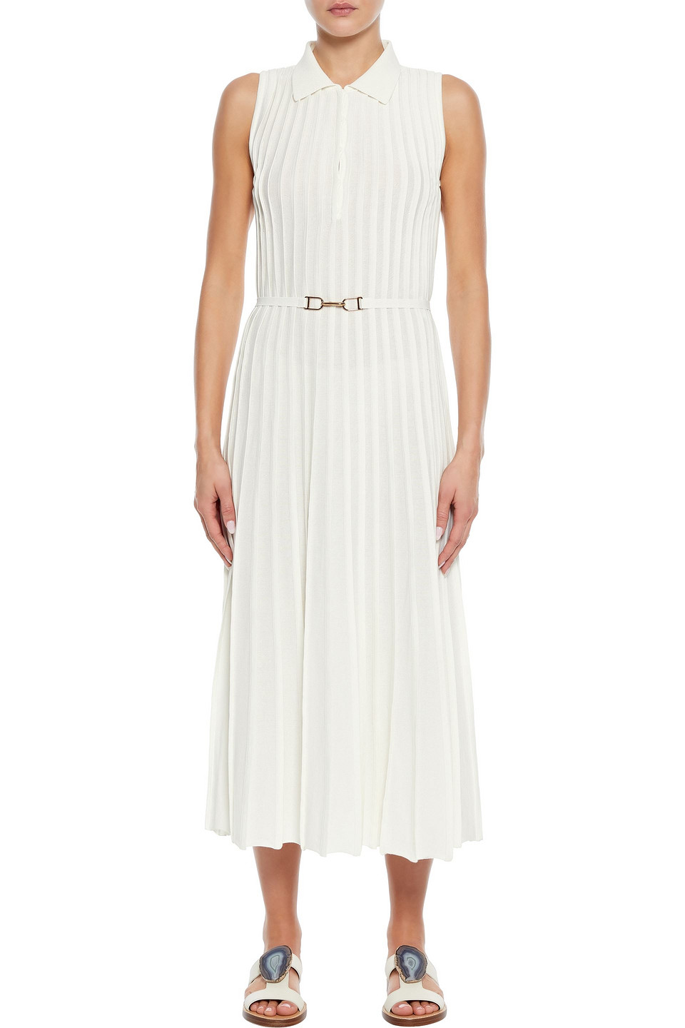 GABRIELA HEARST CREUSA PLEATED COTTON AND SILK-BLEND MIDI DRESS,3074457345624454733