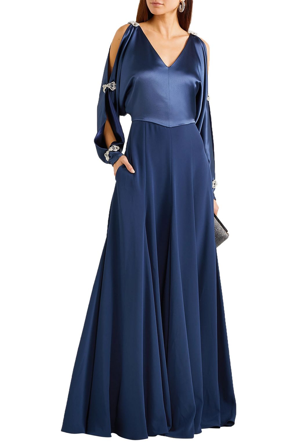 ALEXIS MABILLE Embellished cold-shoulder satin gown