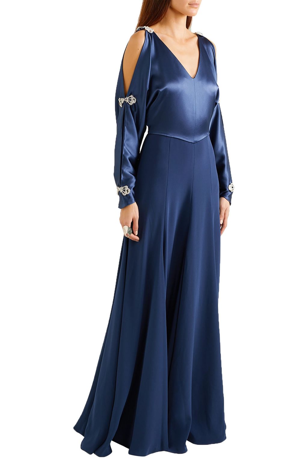ALEXIS MABILLE Embellished cold-shoulder satin gown