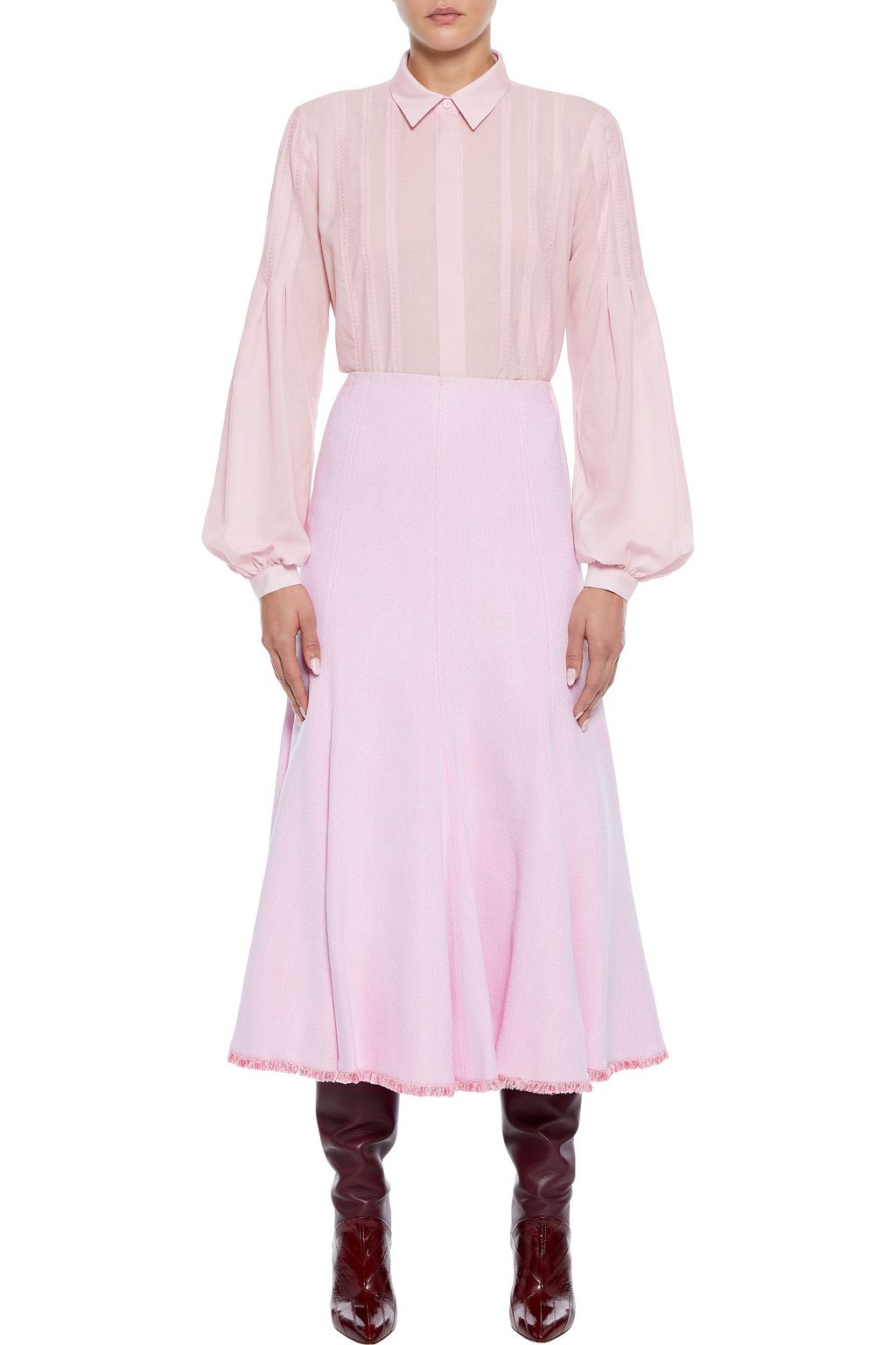 GABRIELA HEARST Amy fluted frayed crepe midi skirt