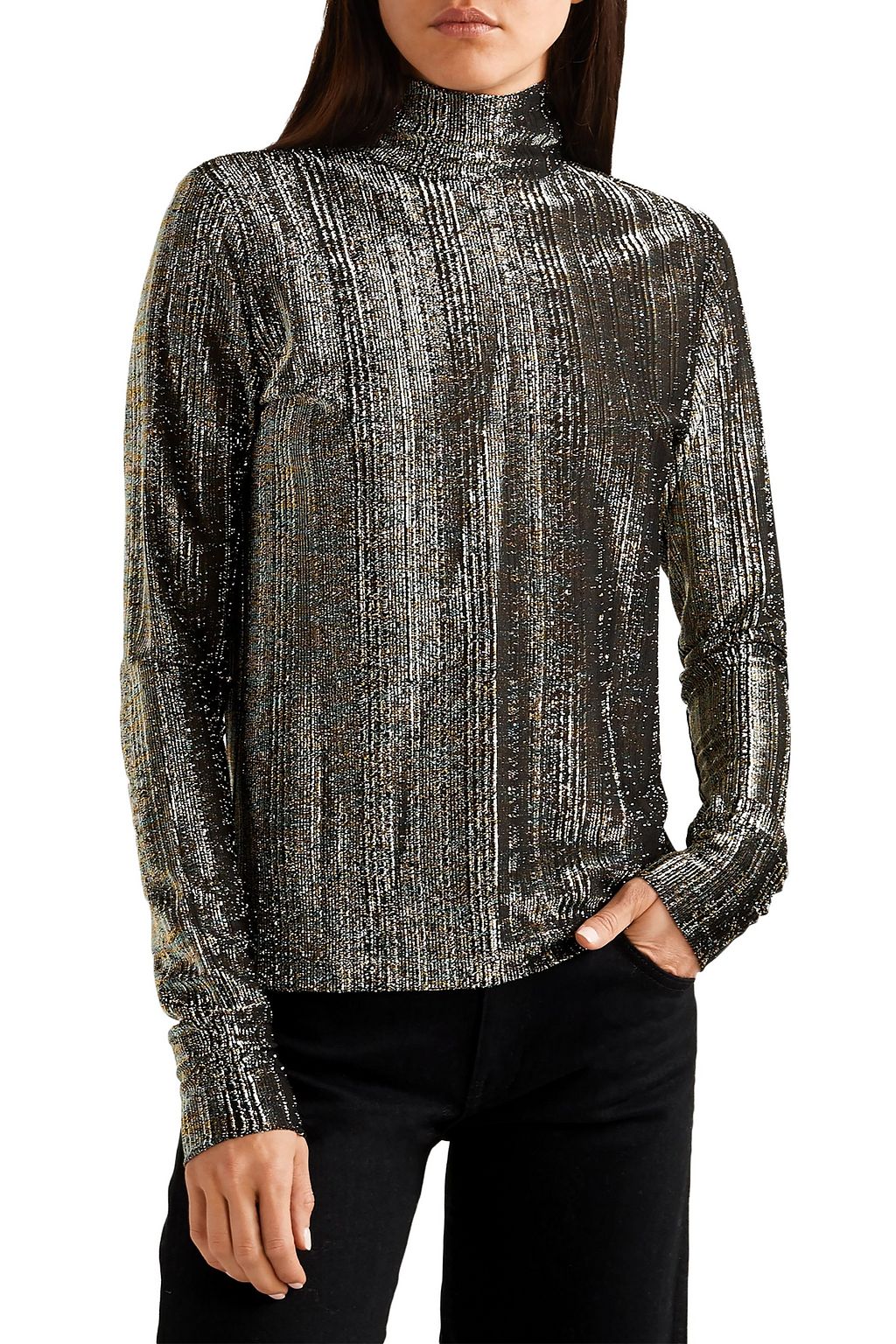 Black Ribbed Lurex turtleneck top | LES 