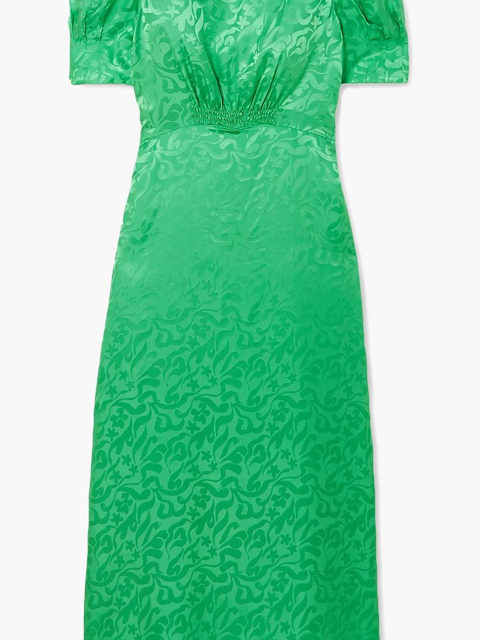 bianca shirred silk-satin jacquard midi dress