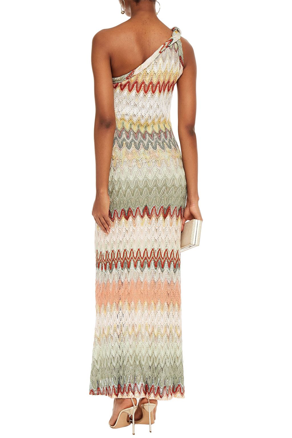 MISSONI One-shoulder twisted crochet-knit maxi dress