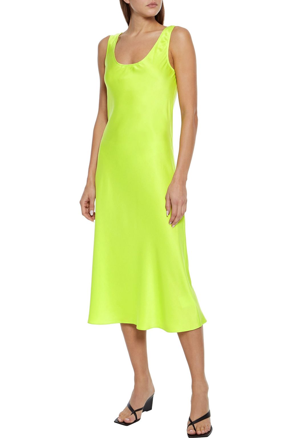 Lime green Bethany neon washed-silk midi slip dress | IRIS & INK | THE OUTNET