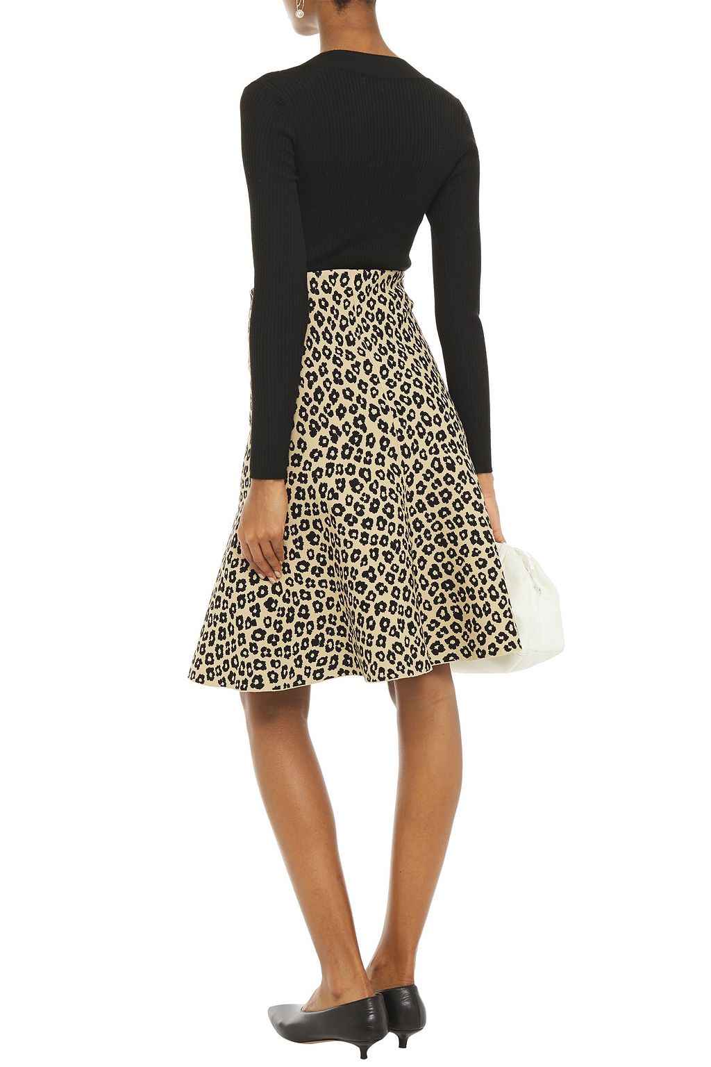 THEORY Fluted leopard-print intarsia-knit skirt