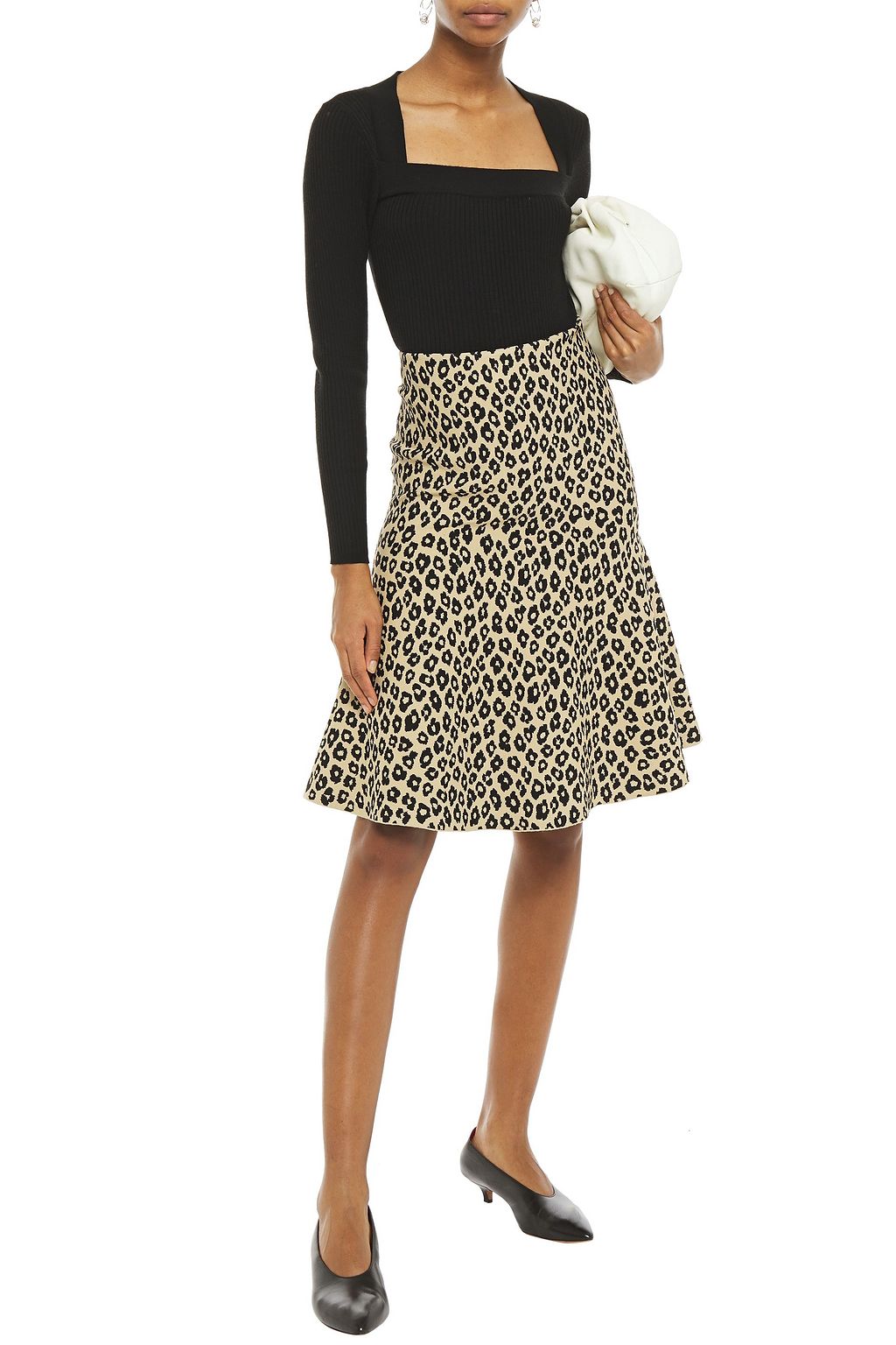 THEORY Fluted leopard-print intarsia-knit skirt