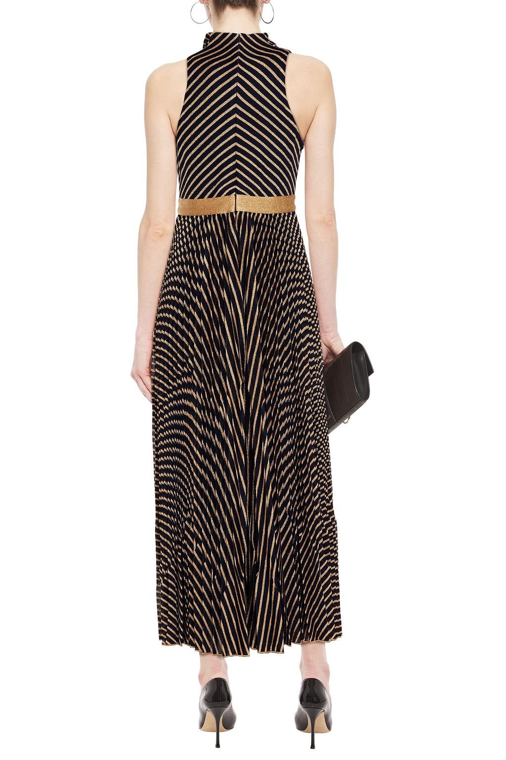 MISSONI Pleated metallic striped knitted maxi dress