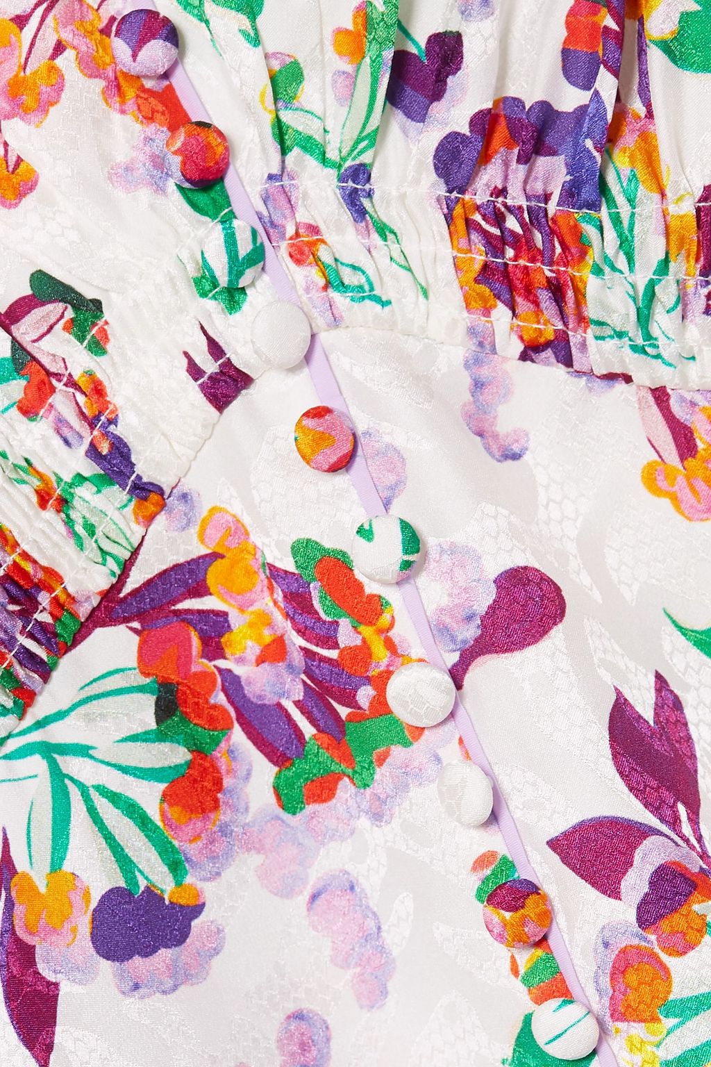 SALONI Eve C shirred floral-print silk-jacquard midi dress