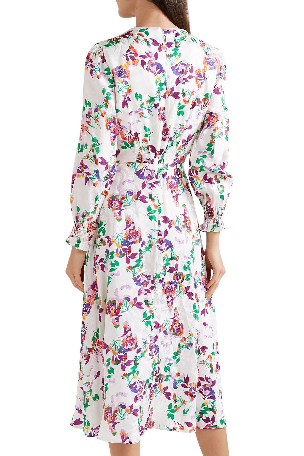 SALONI Eve C shirred floral-print silk-jacquard midi dress