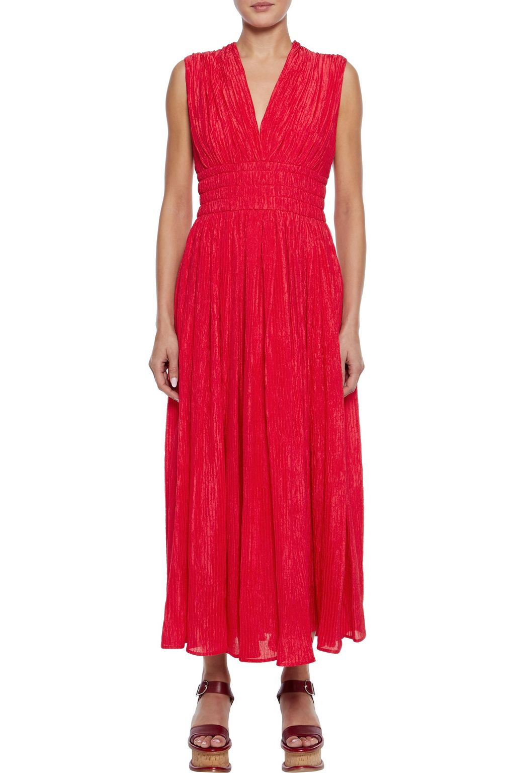 GABRIELA HEARST Rotlein shirred plissé-silk midi dress