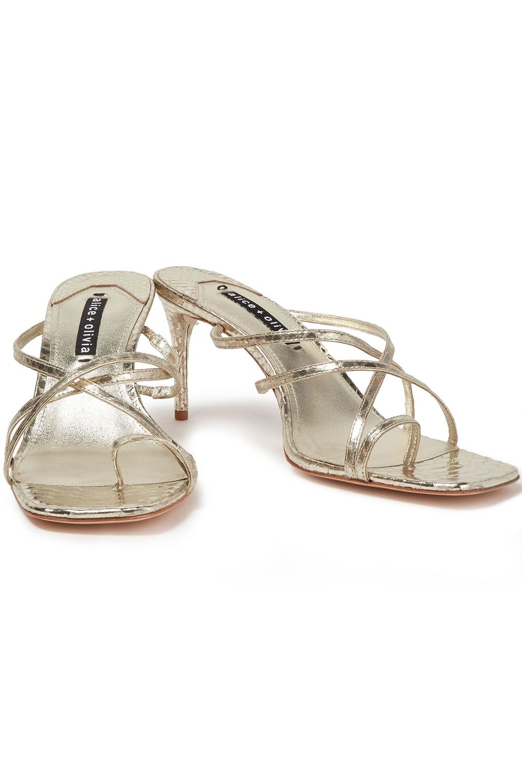 ALICE + OLIVIA Metallic snake-effect leather mules