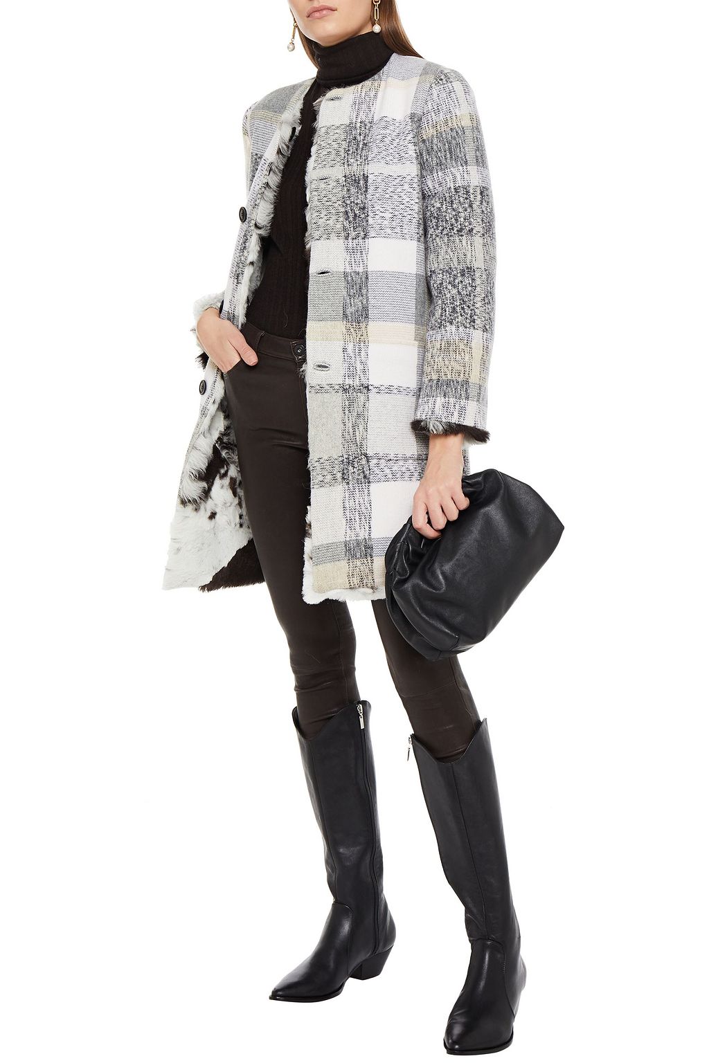 MISSONI Reversible shearling and checked wool-blend coat