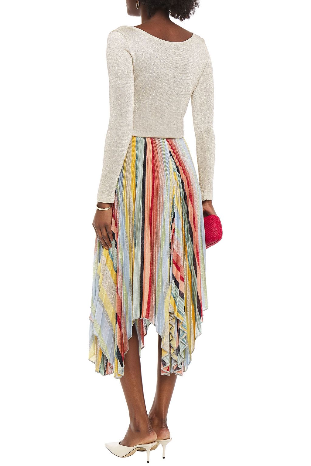 MISSONI Asymmetric pleated metallic knitted skirt