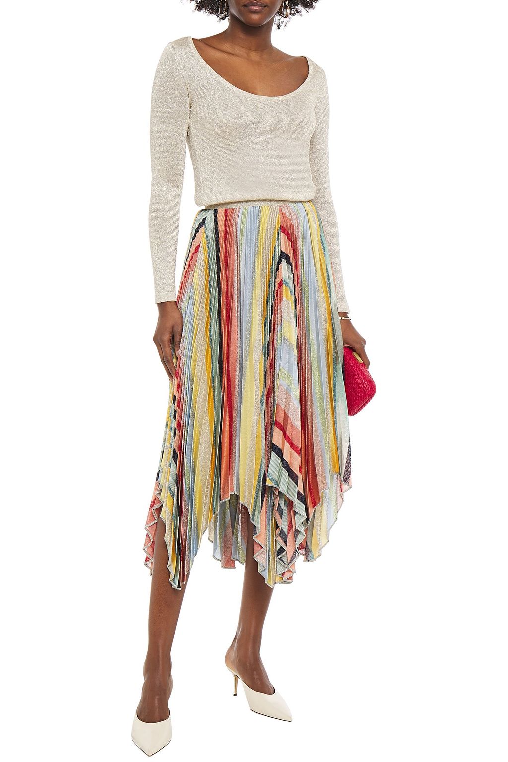 MISSONI Asymmetric pleated metallic knitted skirt