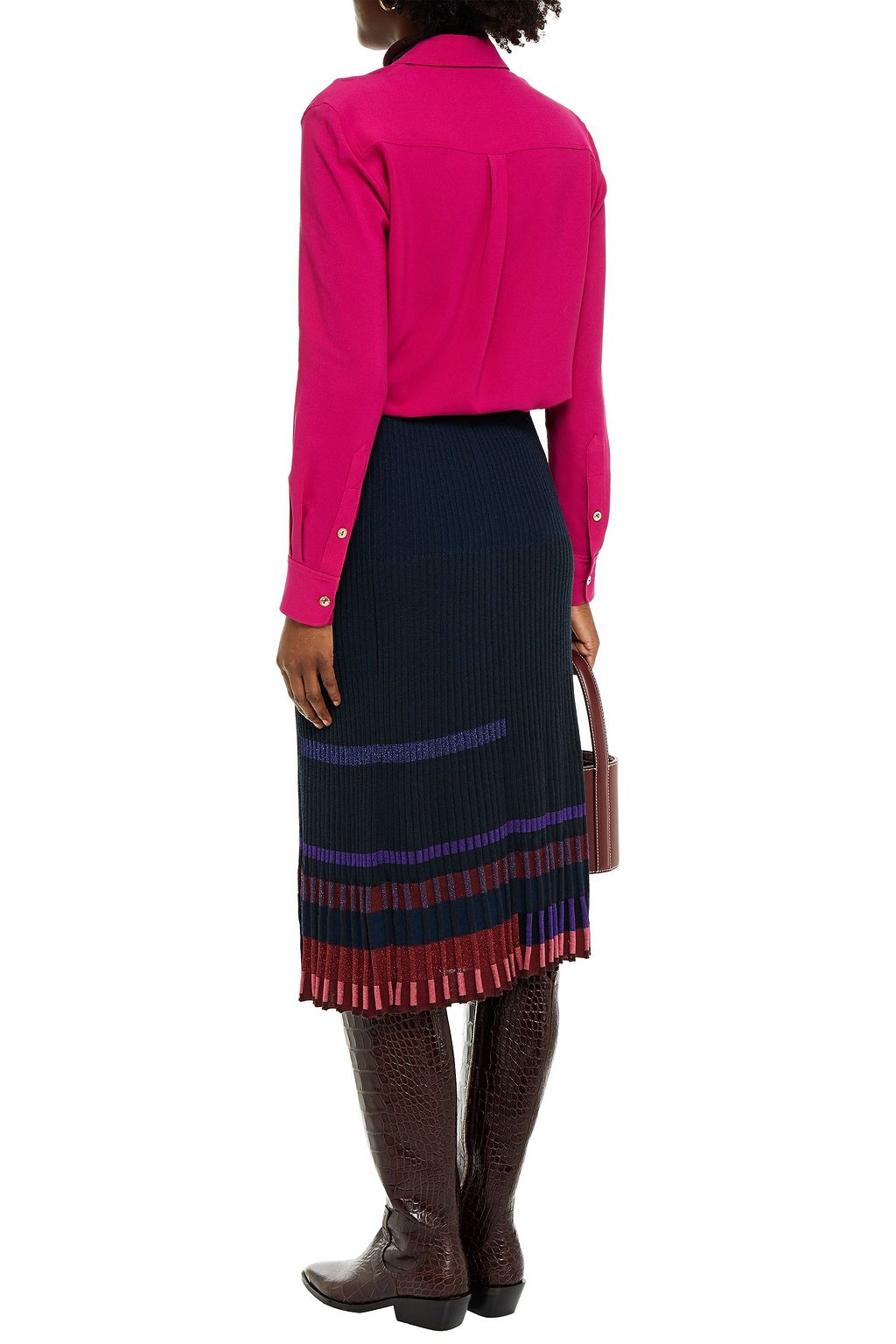 KENZO Metallic-trimmed ribbed-knit skirt