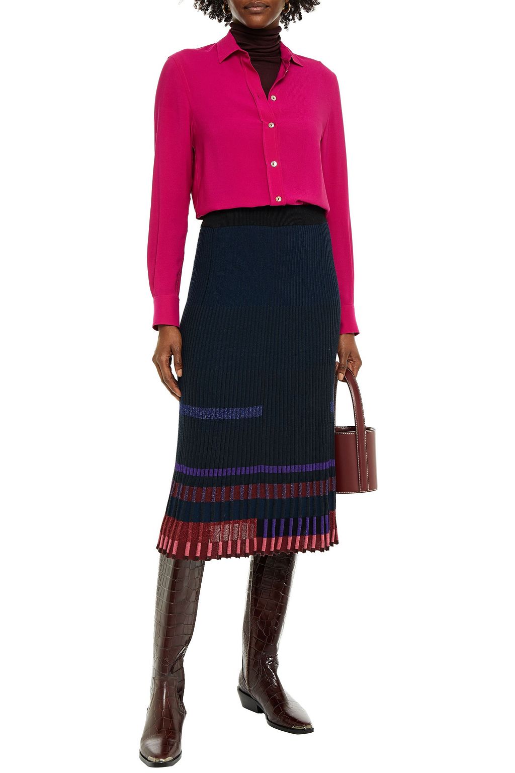 KENZO Metallic-trimmed ribbed-knit skirt