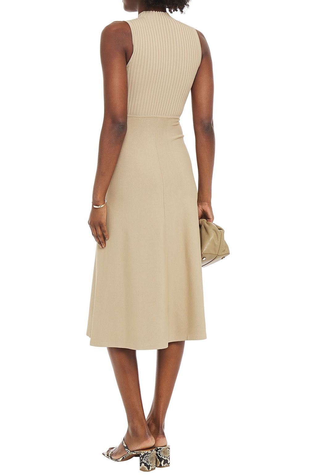 THEORY Paneled ribbed and stretch-knit midi dress