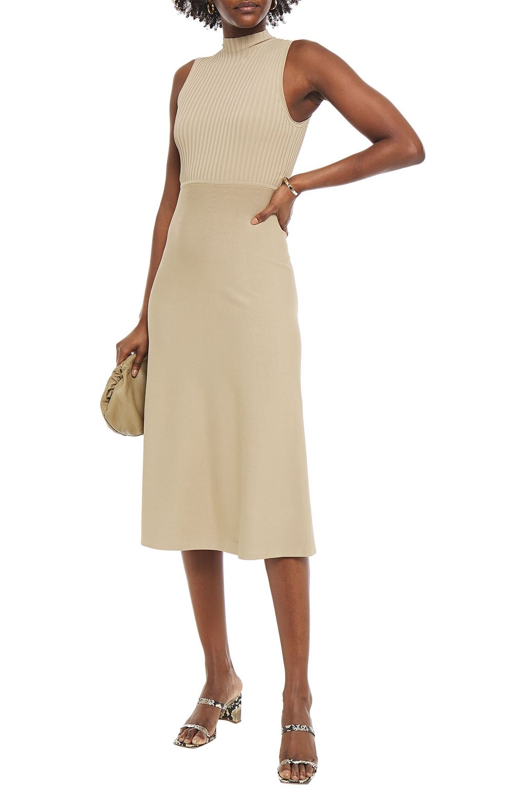 THEORY Paneled ribbed and stretch-knit midi dress
