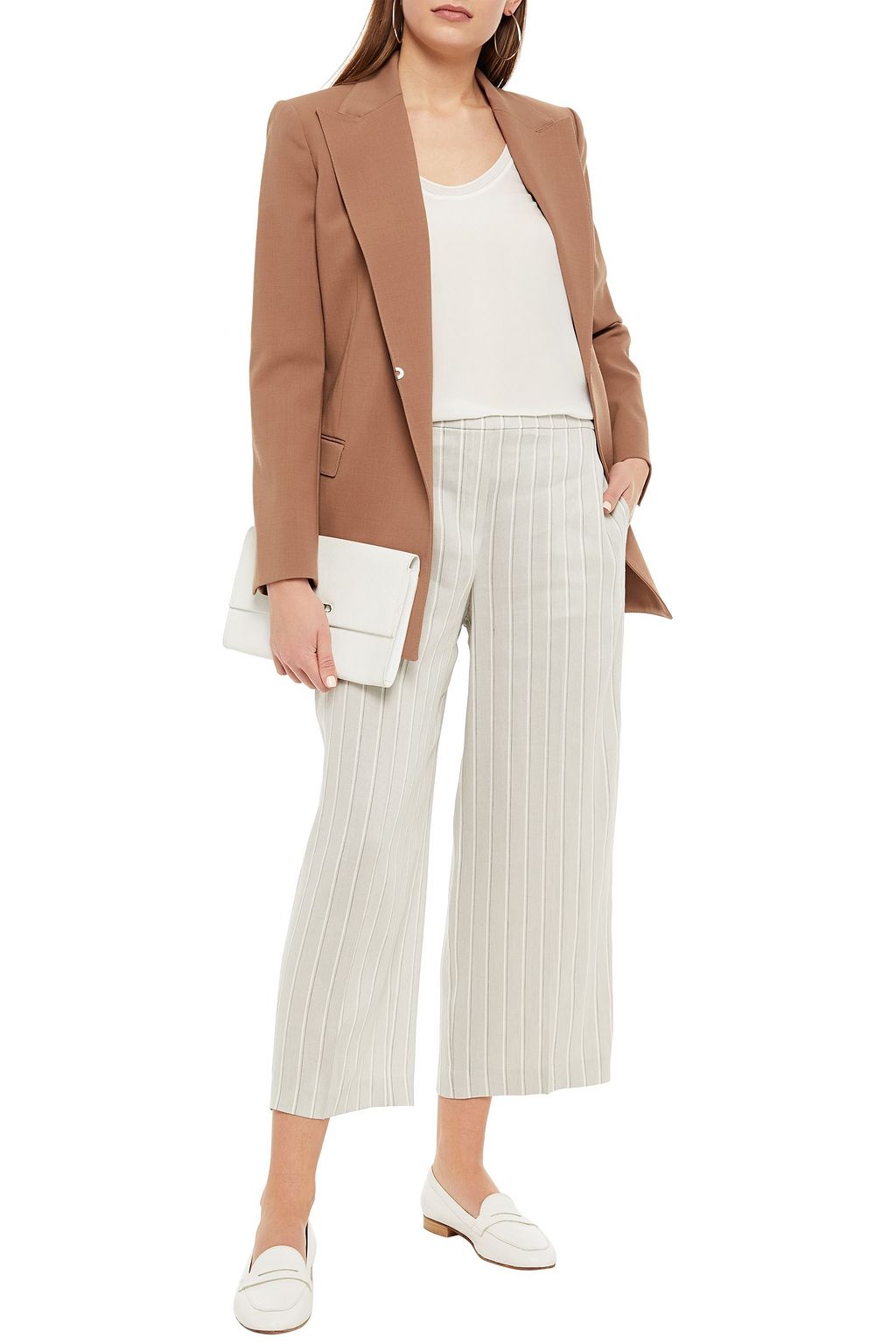 THEORY Cropped striped linen-blend twill wide-leg pants