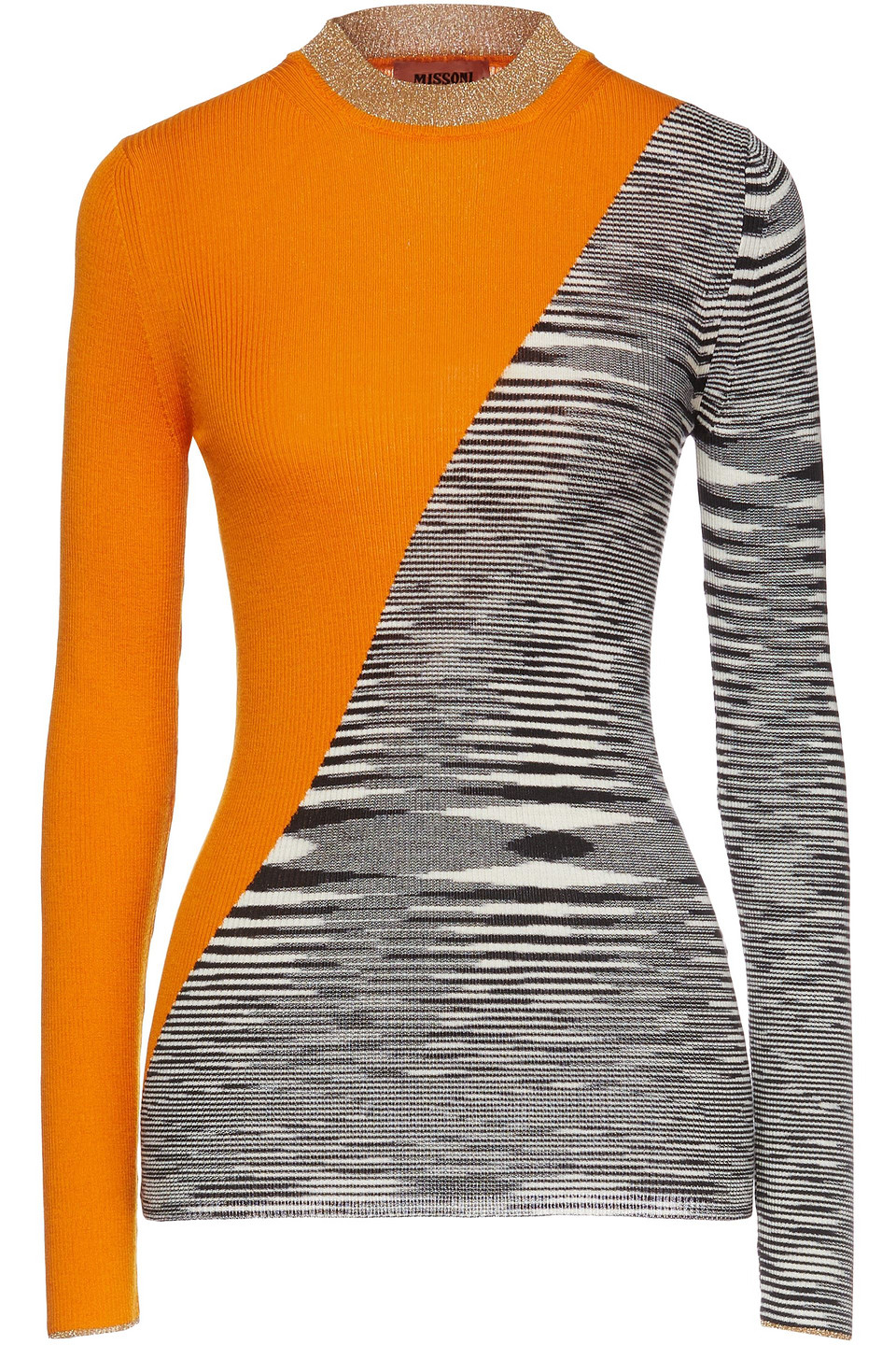 Missoni Woman Paneled Ribbed Wool-blend Sweater Orange Size 42