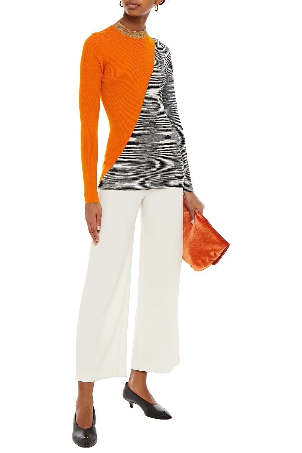 MISSONI Paneled metallic-trimmed wool-blend sweater