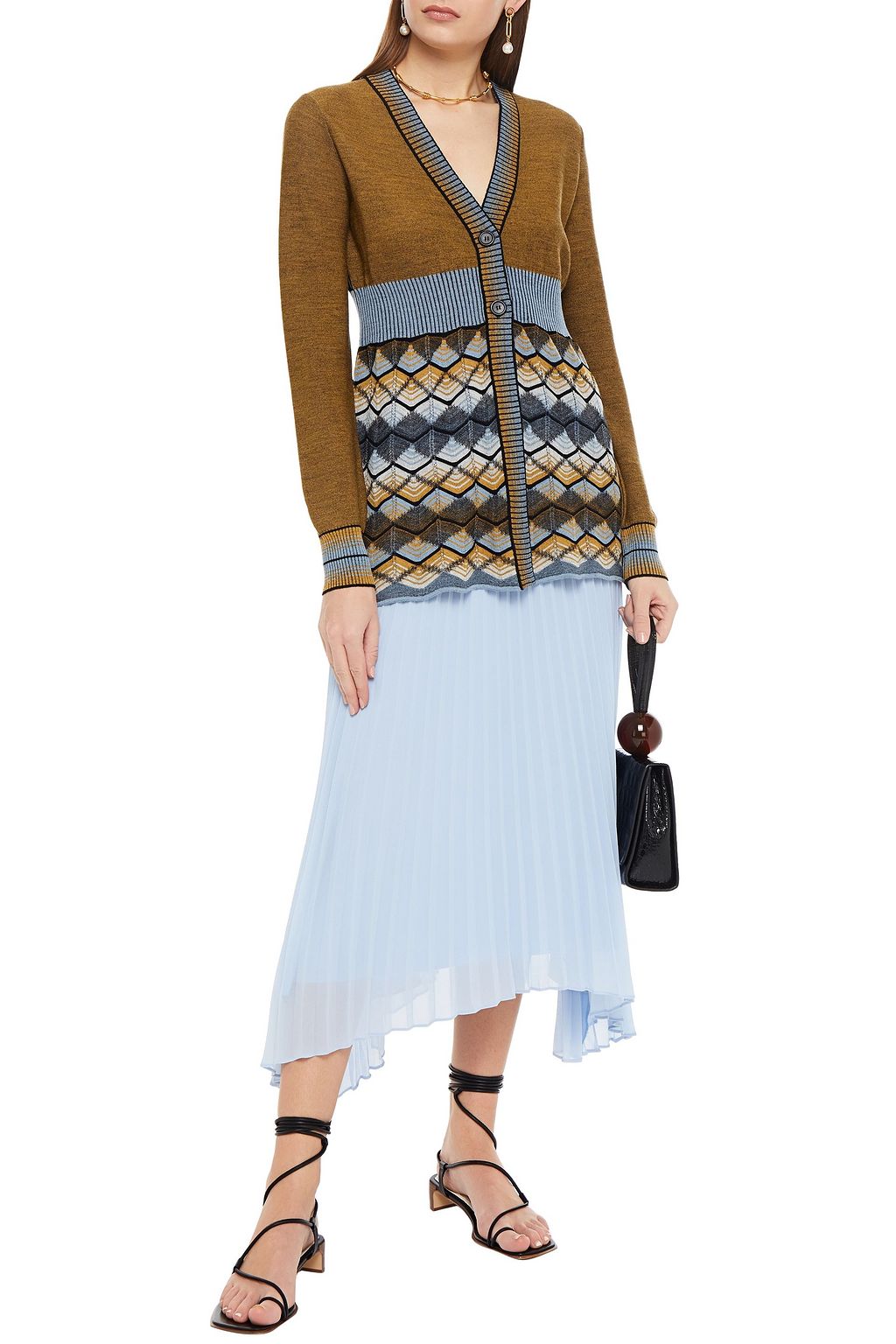 M MISSONI Paneled crochet-knit wool-blend cardigan