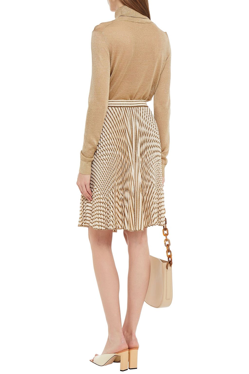 MISSONI Pleated metallic crochet-knit skirt