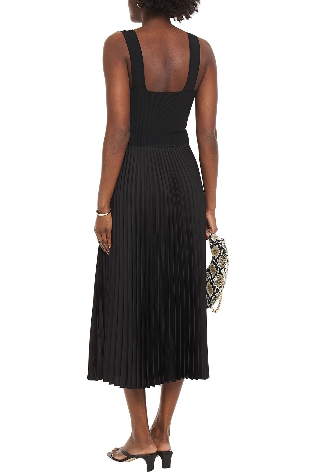 THEORY Ribbed-knit and pleated satin-crepe midi dress