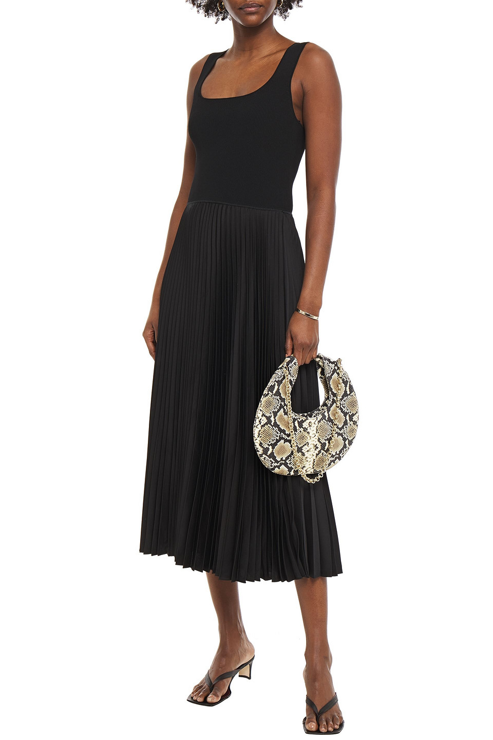 Pleated Satin-crepe Midi Dress In Black 