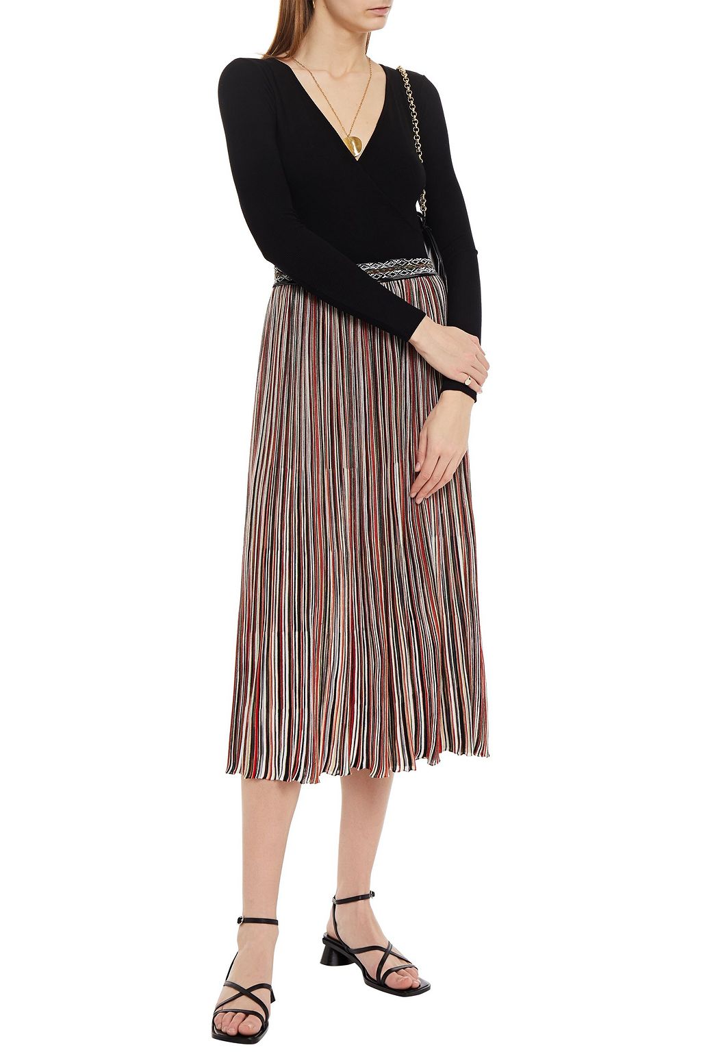 MISSONI Pleated crochet-knit midi skirt