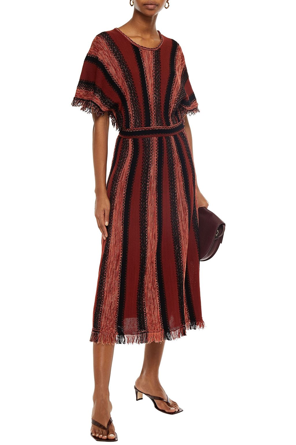 M MISSONI Frayed striped crochet-knit wool-blend kaftan