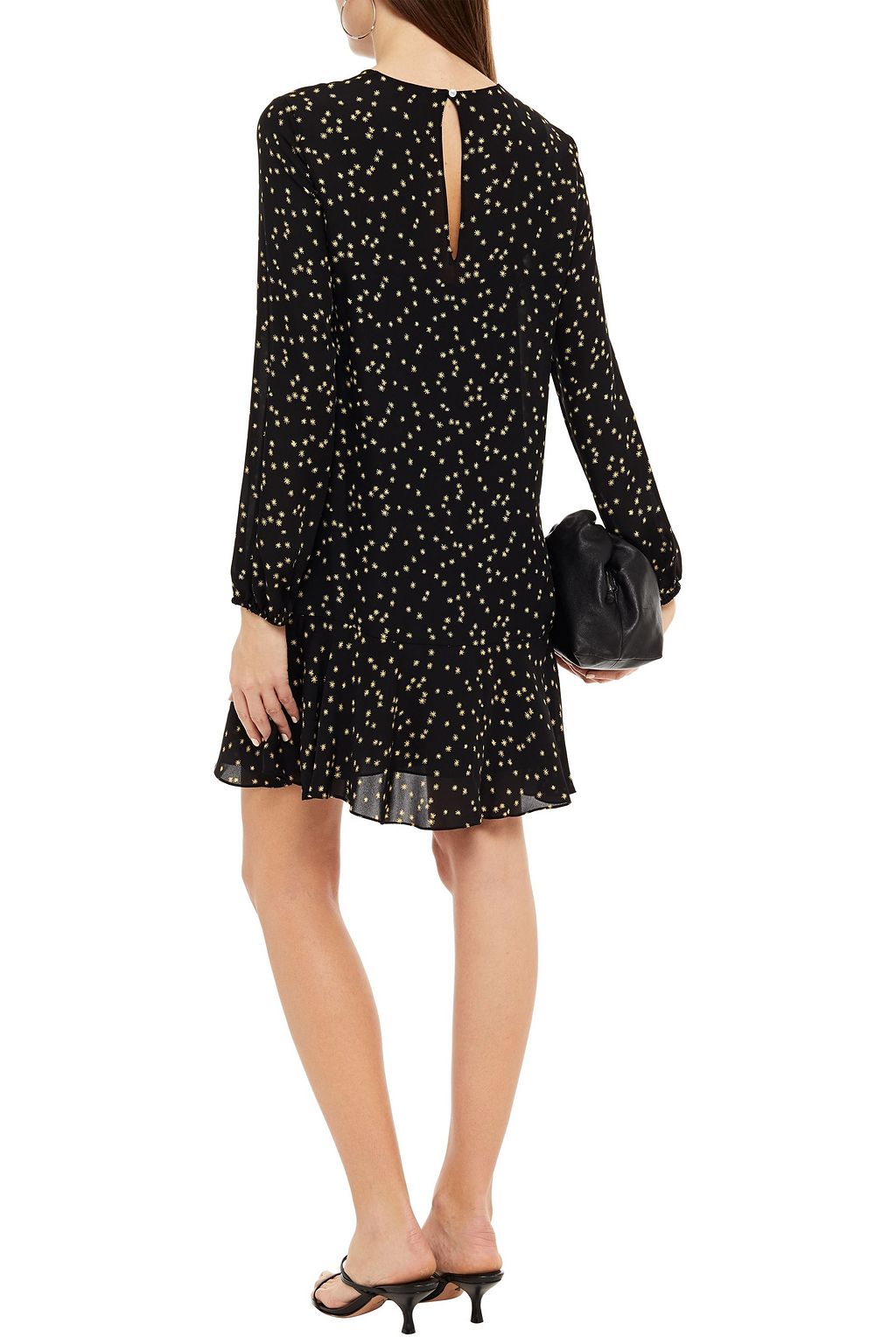 THEORY Fluted printed silk crepe de chine mini dress