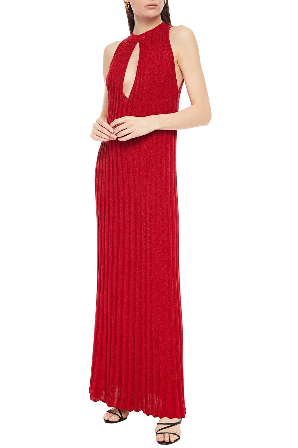 MISSONI Cutout metallic ribbed-knit maxi dress